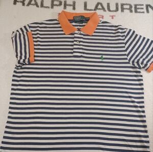 Polo Ralph Lauren Striped Shirt Mens L Custom Fit Short Sleeve Orange Collar